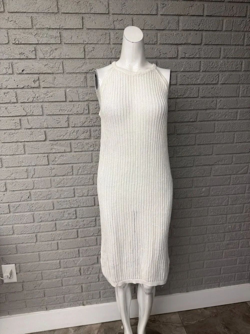 Tahari White Open Knit Halter Cover-Up Dress Size L